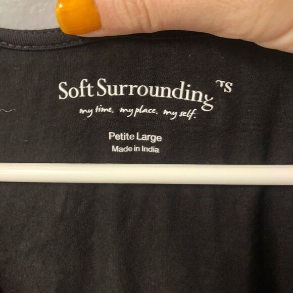 soft surroundings black embroidered sheer sleeves scalloped hem petite large - Picture 3 of 12